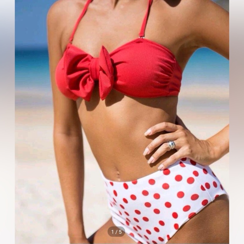 Shein Red Polka Dot Highrise Bikini. Size M. New.